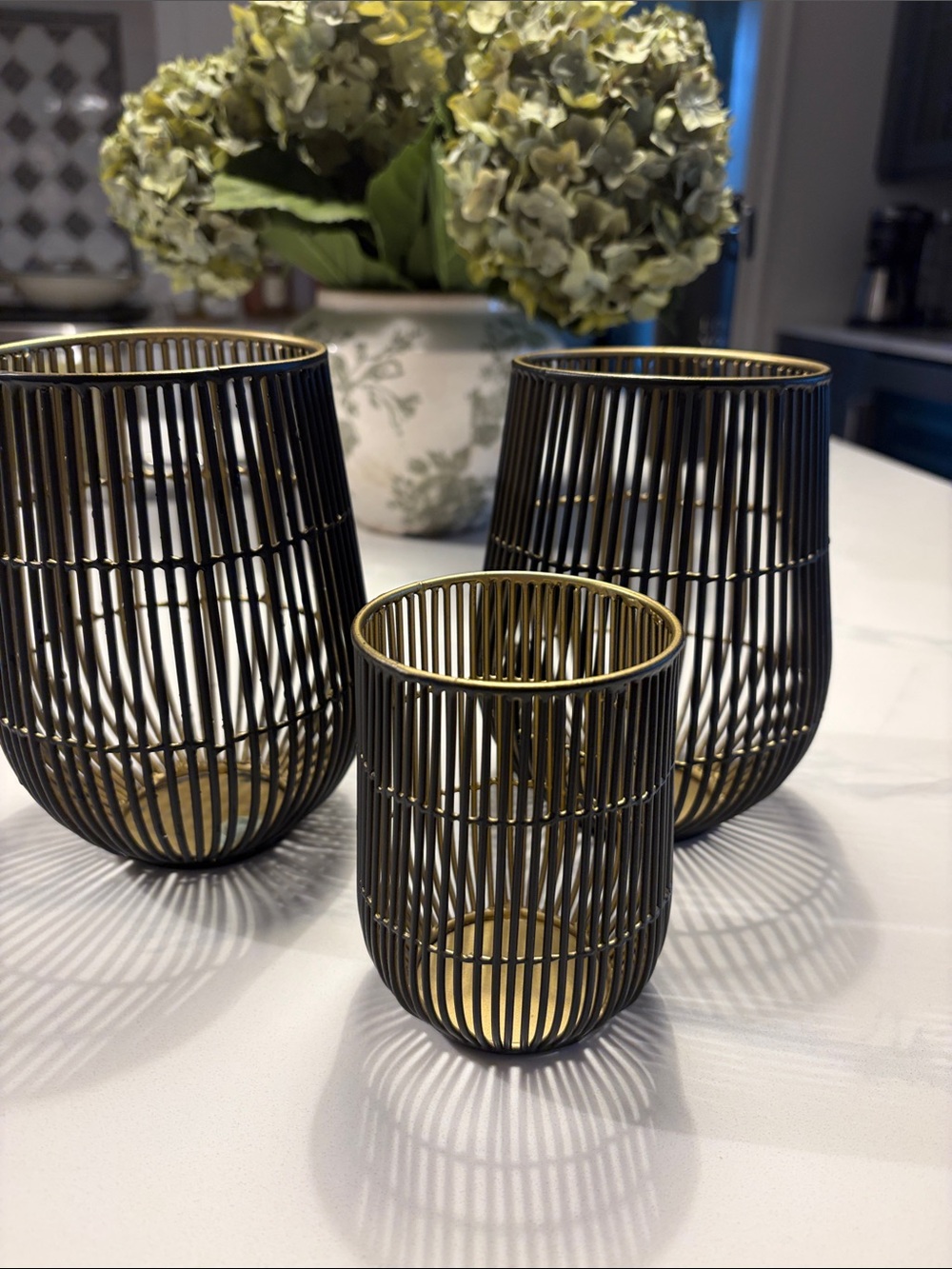 Set of 3 Black and Gold Metal Wire Votive Holders